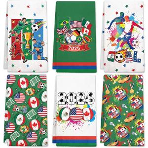 2026 World Soccer Cup Decorations Kitchen Towels Set of 2 with National Flags, 18x26 Inch World Soccer Cup Gift Hand Towel for Fans, Football Themed Dish Towels Decor