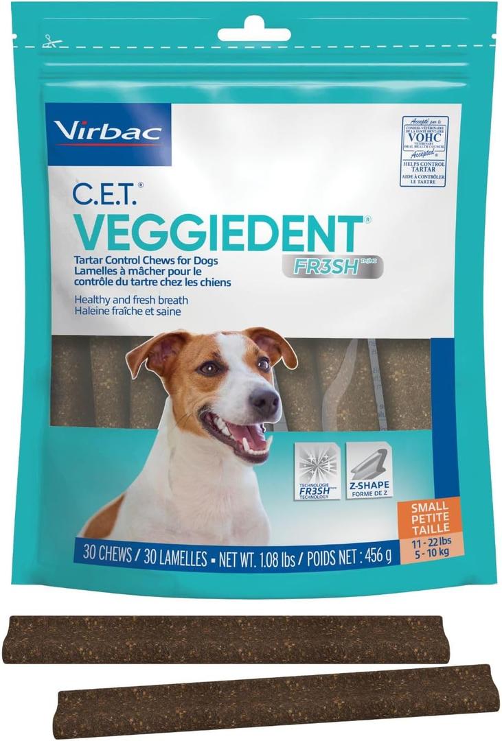 Virbac CET VEGGIEDENT FR3SH Tartar Control Chews for Dogs - Small (1.08 Pound (Pack of 1))