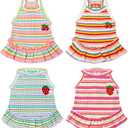 Cute Small Dog Dress Girl Female Dog Clothes Spring Summer Pet Puppy Cats Striped Dress Outfits for Shih Tzu Yorkies Chihuahua Maltese(4 Pcs,Small)