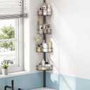 Corner Shower Caddy Tension Pole with 4 Adjustable Shelves, Bathroom Storage Organizer, Waterproof Corner Towel Holder, 63.7-119 inch Bathroom Corner Shelf, Black