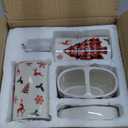 Christmas Bathroom Decor Sets of 4, Reindeer Christmas Toothbrush Holder Set, Xmas Ceramic Bathroom Accessories Set