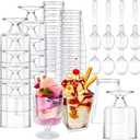 Funtery 300 Pack Mini Dessert Cups with Spoons Bulk Clear Plastic Slanted Round Parfait Appetizer Cup for Desserts Shooters(5oz,Square, Goblet)
