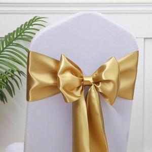 Satin Chair Sashes Bows 7x108 Inch Party Dinning Room Chairs Accessories Knots Ties for Wedding Birthday Banquet Baby Shower Hotel Christmas Celebration Decoration50 Pack, Gold
