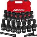 AOBEN 18 PCS 1/2" Drive Shallow Universal Impact Socket Set, Swivel Socket with Flexible Wobble, 6 Point, Metric,10-24mm,Cr-V Steel, Includes Extension Bars and Adapter