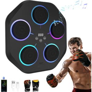 Music boxing machine, Wall mounted intelligent Bluetooth music boxing trainer with boxing gloves, Suitable for electronic boxing target training boxing equipment in homes, gyms, and other places.