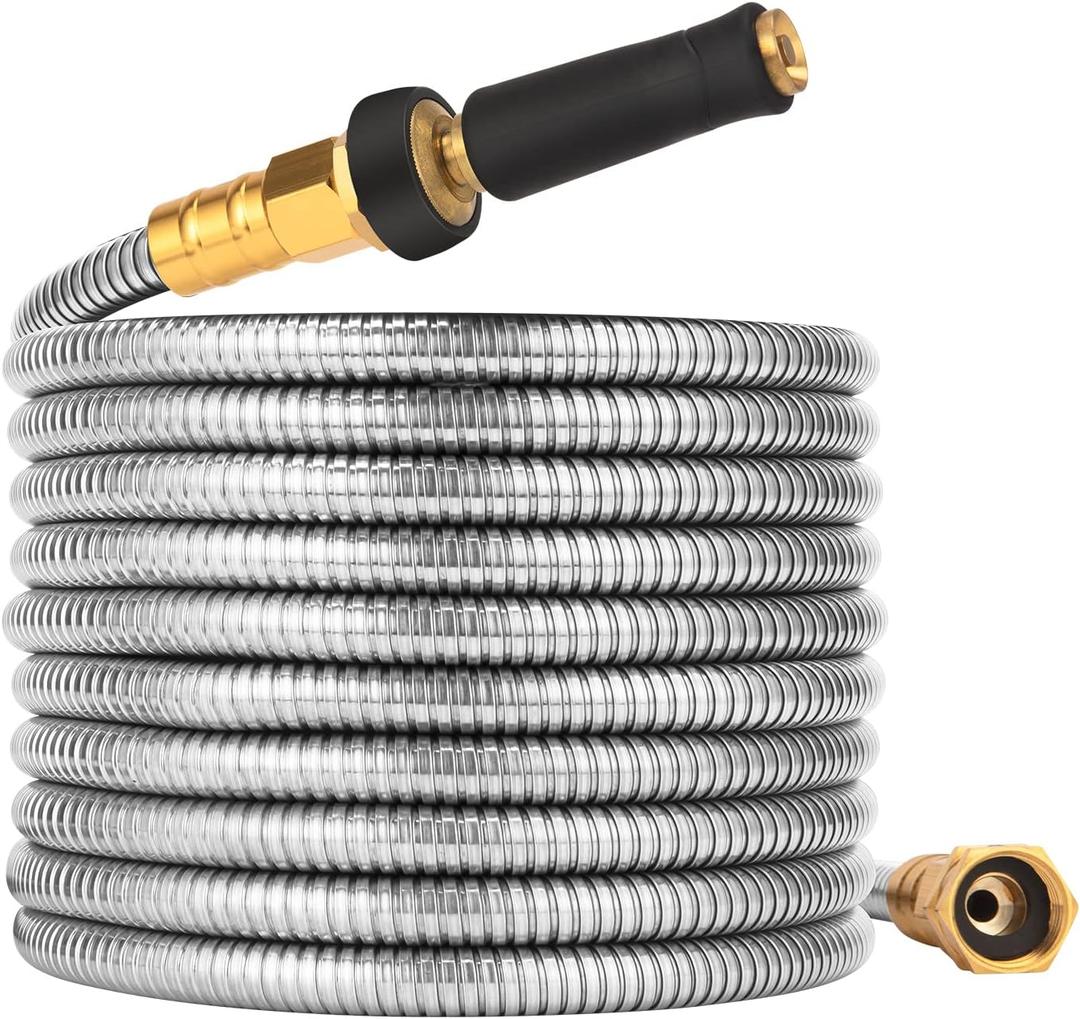 Expandable Metal Garden Hose 50 FT - 304 Stainless Steel Water Hose 50 FT - Lightweight non Kinking Flexible Garden Hose, no Bite (50FT)