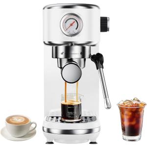 Atatix 20 Bar Espresso Machine with Milk Frother, Professional Compact Espresso Maker, Stainless Steel Coffee Machine with Precise Temp Control & 44oz Removable Water Tank for Latte, Cappuccino, White