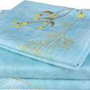 JSD Blue Floral Print Sheet Set Full Size, 4 Piece Soft Botanical Microfiber Sheets Extra Deep Pocket Wrinkle Free (Dandelion)