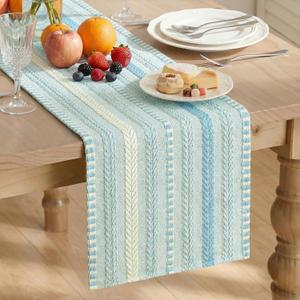 Artoid Mode Sky Blue Farmhouse Woven Table Runner, Seasonal Holiday Rustic Kitchen Dining Table Decoration for Home Party Decor 12x72 Inch