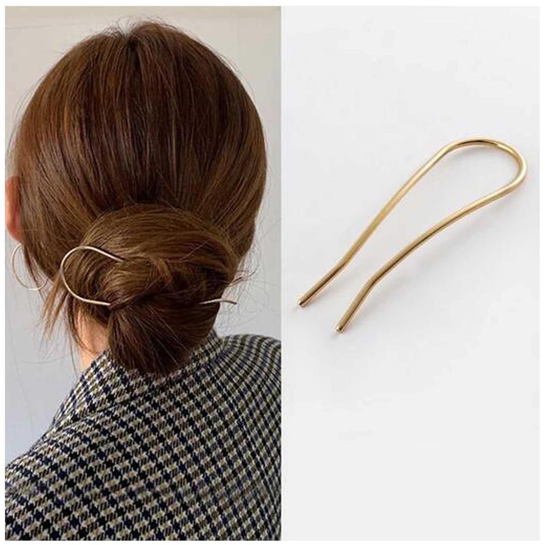 U Shape Hair Pins Vintage Hair Fork Metal Hair Sticks Pin Minimalist Hairpin Bun Holder Sticks French Hair Accessories for Women and Girls Gifts (Gold)