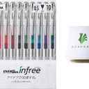 ENERGEL Pentel Infree Gel Ink Ballpoint Pen 0.5mm, Needle Tip 10 colors set with Sticky Notes