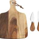 hecef Cheese Board set of 3,a Acacia Wood Cheese Plate, a Knife, a Fork, Charcuterie Board Platter Slate Serving Set for Appetizer Birthdays, Weddings, Housewarming (Cheese board with 2 knives) (Medium)