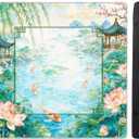 Green Chinoiserie Lotus Koi Fish Mahjong Mat (31.5x31.5in)