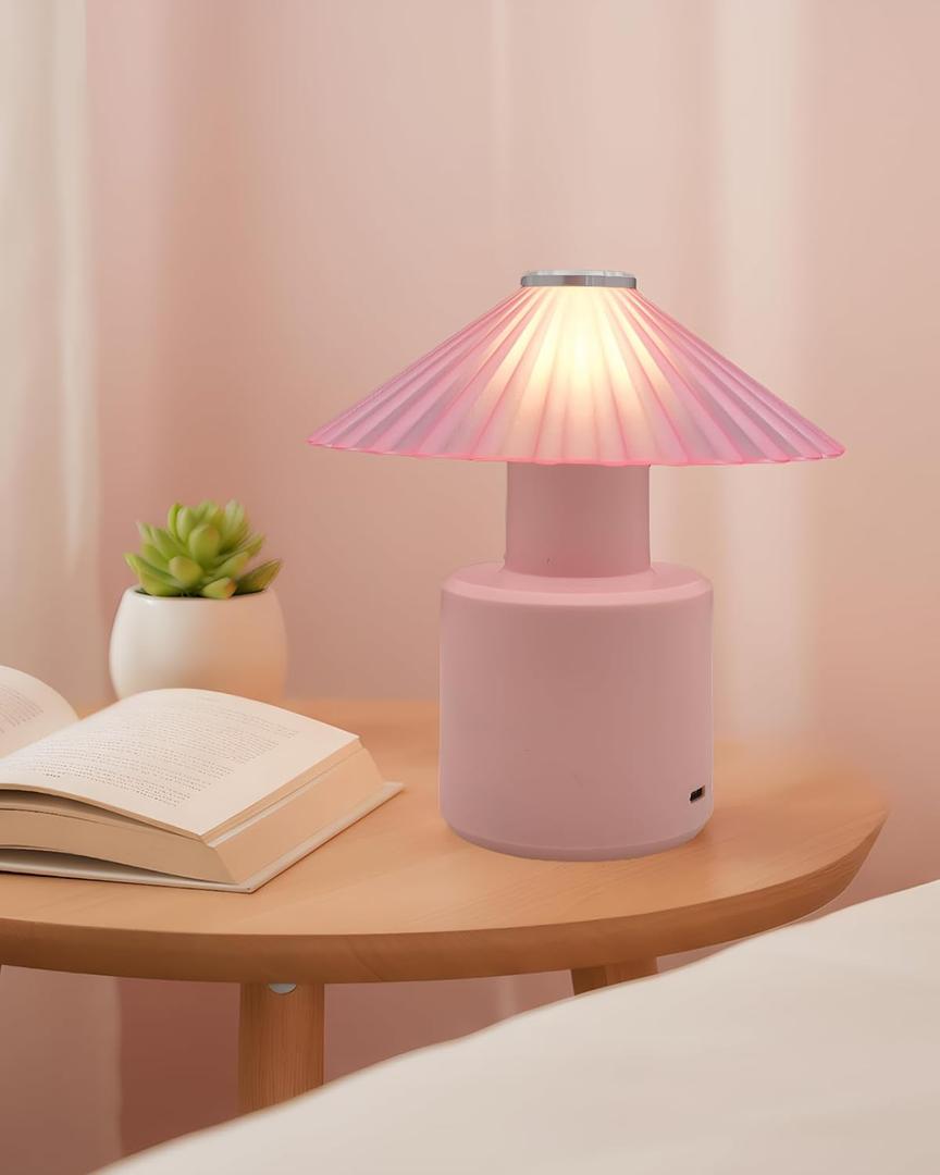 Small Cute Table Lamp: Portable Rechargeable Nightstand Light  Christmas Gift for Girls (Pink-Pink)