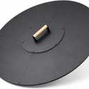 34 in Round Fire Pit Lid, 1.5 mm Steel Cover with Wooden Handle