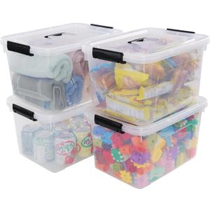 5 Liter Clear Storage Box, 4-Pack Plastic Latching Box with Lid