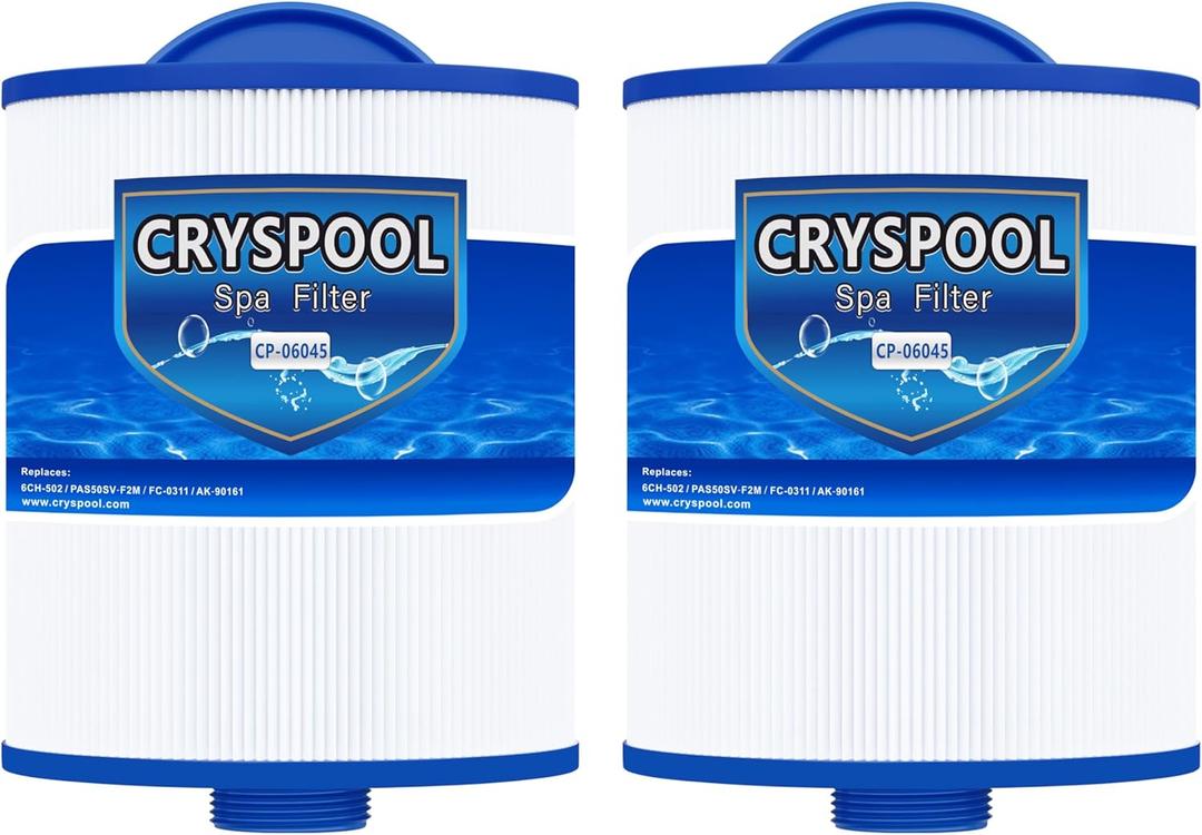 Cryspool 06045 Filter Compatible with Artesian Spas, Tidal Fit Swim 06-0006-12, 06-0005-12, 6CH-502, PAS50SV-F2M, FC-0311, 50 Sq. Ft Spa Filter Cartridge, 2 Pack