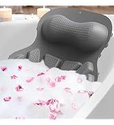 Bath Pillow Luxury Bathtub Pillow, Bath Pillows for Tub Head Neck and Back Support, Non-Slip Soft Silicon Bath Tub Pillow with Strong Suction Cup, Bath Accessories Spa Gifts, Grey