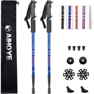 Aihoye Hiking Trekking Poles, 2 Pack Collapsible, Lightweight, Anti Shock, Walking Sticks, Adjustable Hiking Pole for Men and Women (Black)