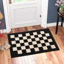 Indoor Door Mat Front Door Mat, 20"x 32" Checkered Geometric Doormat Black Indoor Rugs, Thin Interior Door Mats for Entryway, Patio, Black