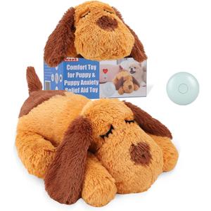 Heartbeat Puppy Toy, Comfort Cuddler Pillow, Dog Anxiety Relief Calming Aid, Heartbeat Stuffed Toy for Dogs, Puppy Heartbeat Toy Sleep Aid,Dog Heartbeat Toy for Pet (Brown 2)