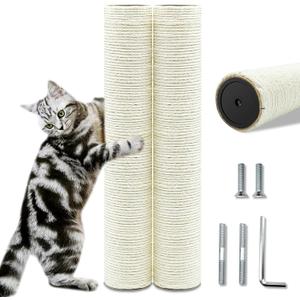 Cat Scratching Post Replacement Pole2 PCS 15.7in Cat Tree Replacement PostNatural Sisal Cat Tree Replacement Parts with M8 ScrewsCat Scratch Post Replacement for Refurbishment (15.7in/40cm)