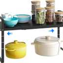 Expandable Cabinet Shelf Organizer, Stackable Kitchen Pantry Counter Storage, Adjustable Closet Cupboard Stand Rack Risers Spice Organization 80LBS Heavy Duty Black Large 1 Pack