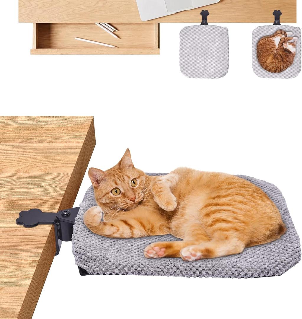 Lemniscate Cat Desk Bed - Soft Flannel Perch & Hammock, 16"x15" Spacious Sleep Area, Supports 44lbs, Removable Washable Modern Pet Furniture for Indoor Home Office & Game Tables