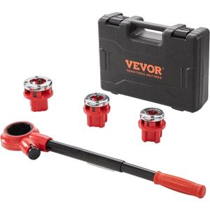 VEVOR Ratchet Pipe Threader Kit with 3 Dies, 1/2" NPT, 3/4" NPT, 1" NPT Ratcheting Pipe Threading Tool, Portable Pipe Threader Set with Storage Case for Plumbing Installation and Repair