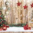 Dudaacvt 8x6Ft Christmas Backdrops for Photography Winter Snow Backdrop Rustic Wood Floor Backdrop Xmas Tree Gift Christmas Family Party Background