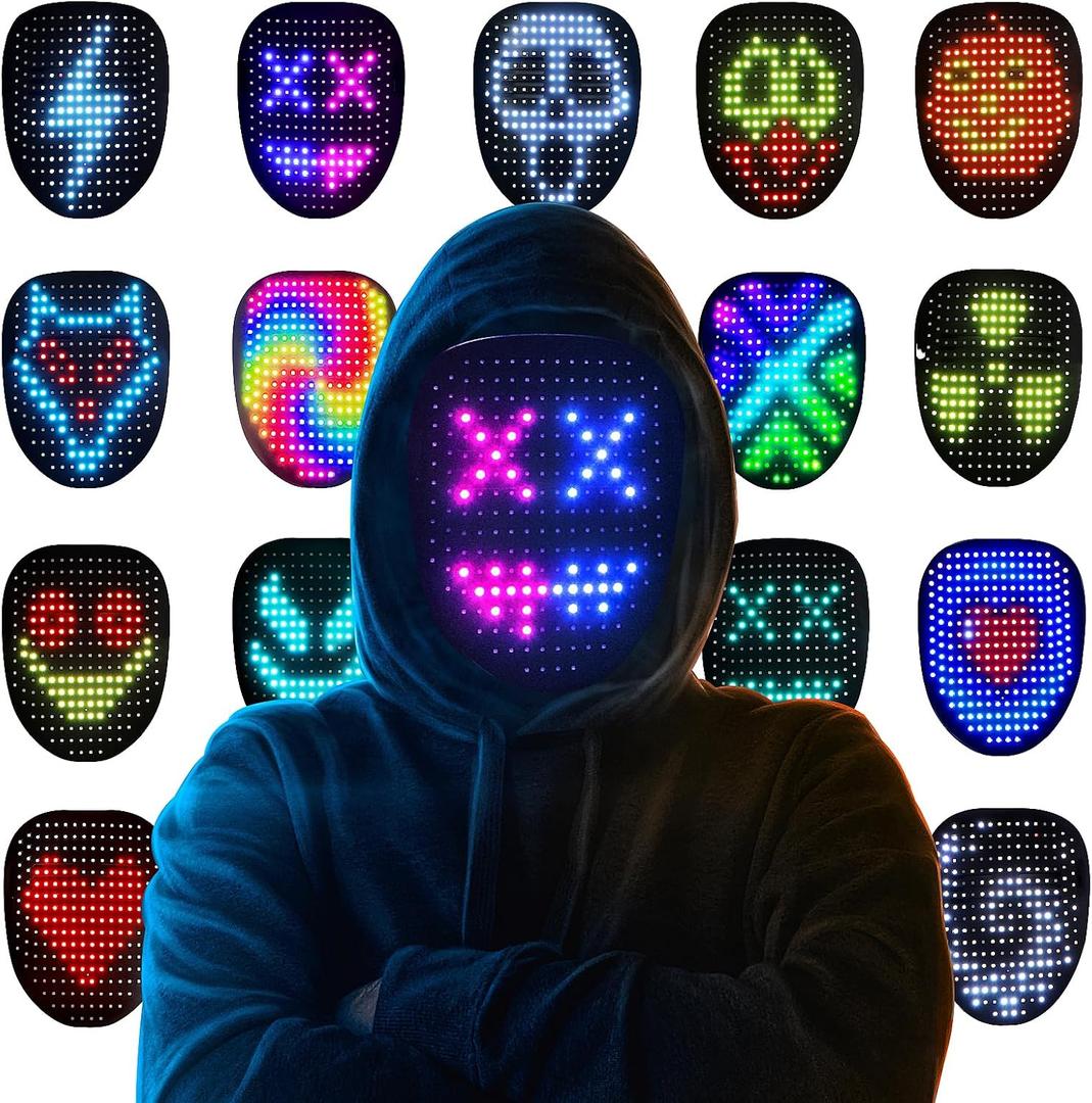 Gootus Led Mask Halloween Costume for Kids Adults, Face Transforming Light up Mask with Gesture Sensing, Cool Toys Great Gift for Birthday Costume Party Christmas