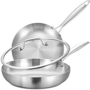 LOLYKITCH 8-12 Inch Stainless Steel Pans Set with Lid | Detachable Handle