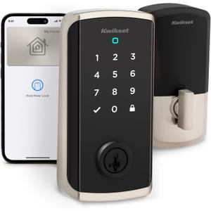 Kwikset Halo Select Plus Satin Nickel Touchscreen Apple Home Keys Tap-to-Unlock, Wi-Fi and Matter Enabled Smart Lock Deadbolt with Door Status Sensor and Intrusion Detection