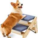 VEVOR Wood Pet Stairs, 2-Step Dog Stairs for Beds, Sofa & Cars, 110lbs Load Capacity, Floded Flat Design, Stable & Sturdy Cat & Dog Step Ladder for Small Medium Large Older Pet Puppy Essentials