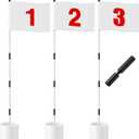 Golf Flag Stick 6ft, 3 Set Putting Green Flags with Hole Cup & Flagstick, Numbered Pin Flags for Backyard Yard Driving Range Chipping Green, Practice Accessories Gift for Men(White)