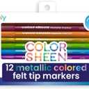 Ooly Metallic Colored Felt Tip Markers Set of 12, Unique Solid Colors for White or Black Paper, Drawing and Coloring Pens for Kids and Adults, Colorful School Supplies