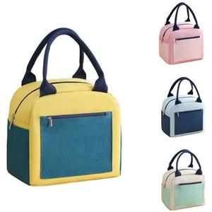 Lunch Bag with Two-Tone Front Pocket Insulated Reusable Thermal Tote for Office, Travel - Leakproof Oxford Fabric Design (Yellow Green)