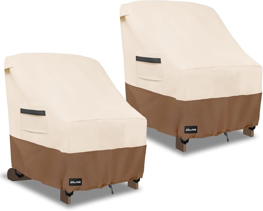 Patio Adirondack Chair Cover 2 Pack,600D Waterproof Heavy Duty Outdoor Chair Covers,Adirondack Chair Covers(30W x 34D x 36H inches),Patio Furniture Covers,Beige&Brown