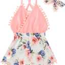 6M-3T Baby Girl Backless Bodysuit Outfit Set Romper Jumpsuit with Headband (Pink Flower)