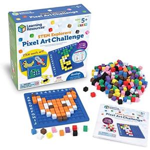 Learning Resources STEM Explorers Pixel Art Challenge - Science Kits & STEM Activities for Kids, Pattern Blocks, Fine Motor Skills, Math Manipulatives, Sorting and Counting, Gifts for Boys and Girls