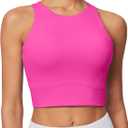 Heathyoga Longline Sports Bras for Women High Neck Tank Tops with Built in Bras Workout Tops for Women Racerback Yoga Bra (Large, Hot Pink)