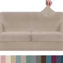 ZNSAYOTX Oversized Velvet 3 Piece Couch Cover with 2 Extra Large Seat Cushion Covers Stretch Sofa Cover for 2 Cushion Couch Thick Loveseat Sofa Slipcover for Living Room (Khaki), 72"-92"(2 Cushions)