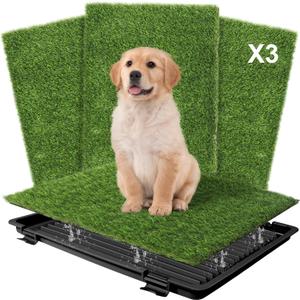 Grass Pad with Tray: Reusable Dog Training Pad - 3-Pack Replaceable Artificial Grass - Portable Potty, Absorbent Indoor/Outdoor, Washable, 22'x18' Black (Black Tray)
