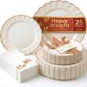 By Madee HEAVYWEIGHT Fancy Disposable Dinnerware Set  175-Piece Ivory and Scalloped Disposable Plates with Rose God Trim, Cutlery & Linen-Feel Napkins, Elegant Nice for Weddings & Party (25 Guests)