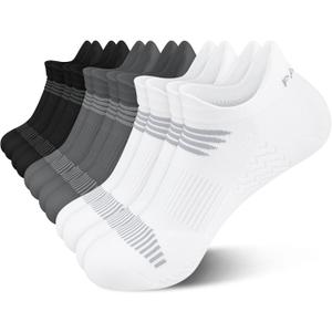PAPLUS Running Socks Womens 6 Pairs - Athletic Ankle Socks with Arch Support, Comfort Anti-Blister Cushioned (4-6.5, 2black+2white+2gray)