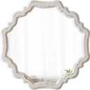 Rustic Scalloped White Round Mirrors for Wall Decor Living Room 15.7 Inch, Hanging Vintage Wooden Circle Vanity Mirror for Bathroom, Handmade Distressed Farmhouse Wavy Entryway Mirror