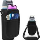 for Owala FreeSip Insulated Stainless Steel Water Bottle Cup Holder Cover Carrier Sling Bag with Strap, Pouch Pocket for Phone/Accessories, add Handle for Owala 24oz (Black-24oz)
