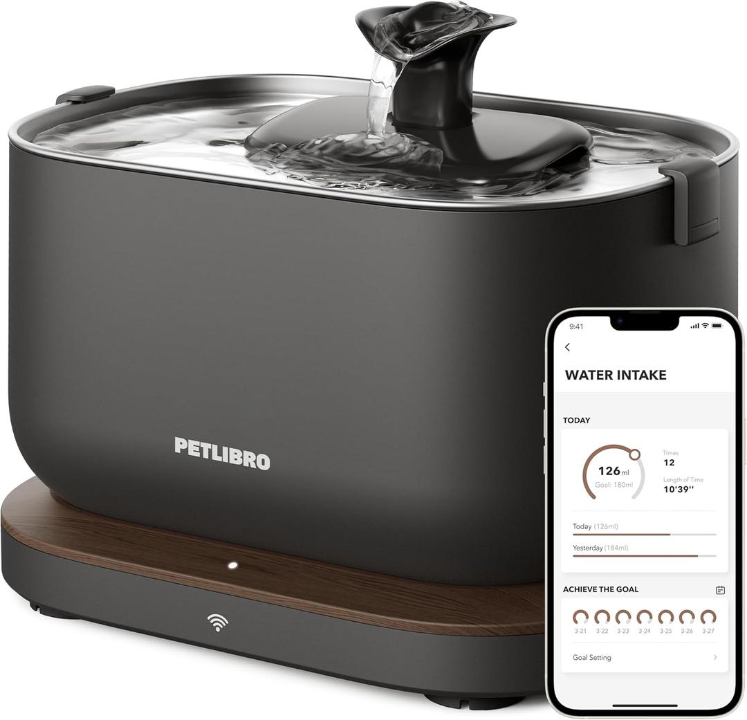 PETLIBRO Cat Water Fountain, App Monitoring Pet Fountains for Cats Indoor with Stainless Steel Tray, 2.5L/84oz Dockstream Automatic Water Dispenser for Drinking, 2.4G Wi-Fi Smart Bowl Inside (Black)