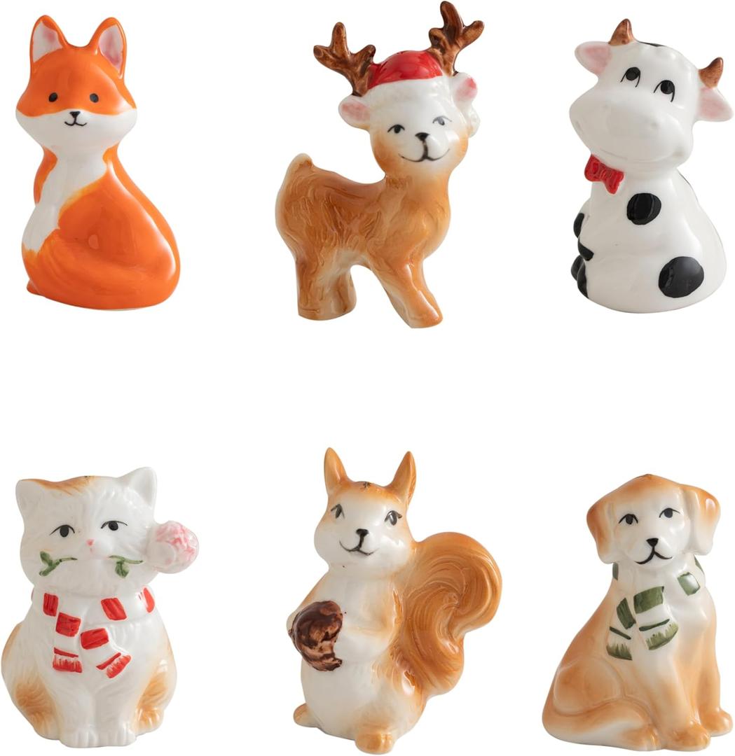 DIHOclub Set for 6 Cute Animal Christmas Ornaments with Gift Boxes, Hand-Painted Ceramic Animal Hanging Pendants for Christmas Tree and Home Decorations