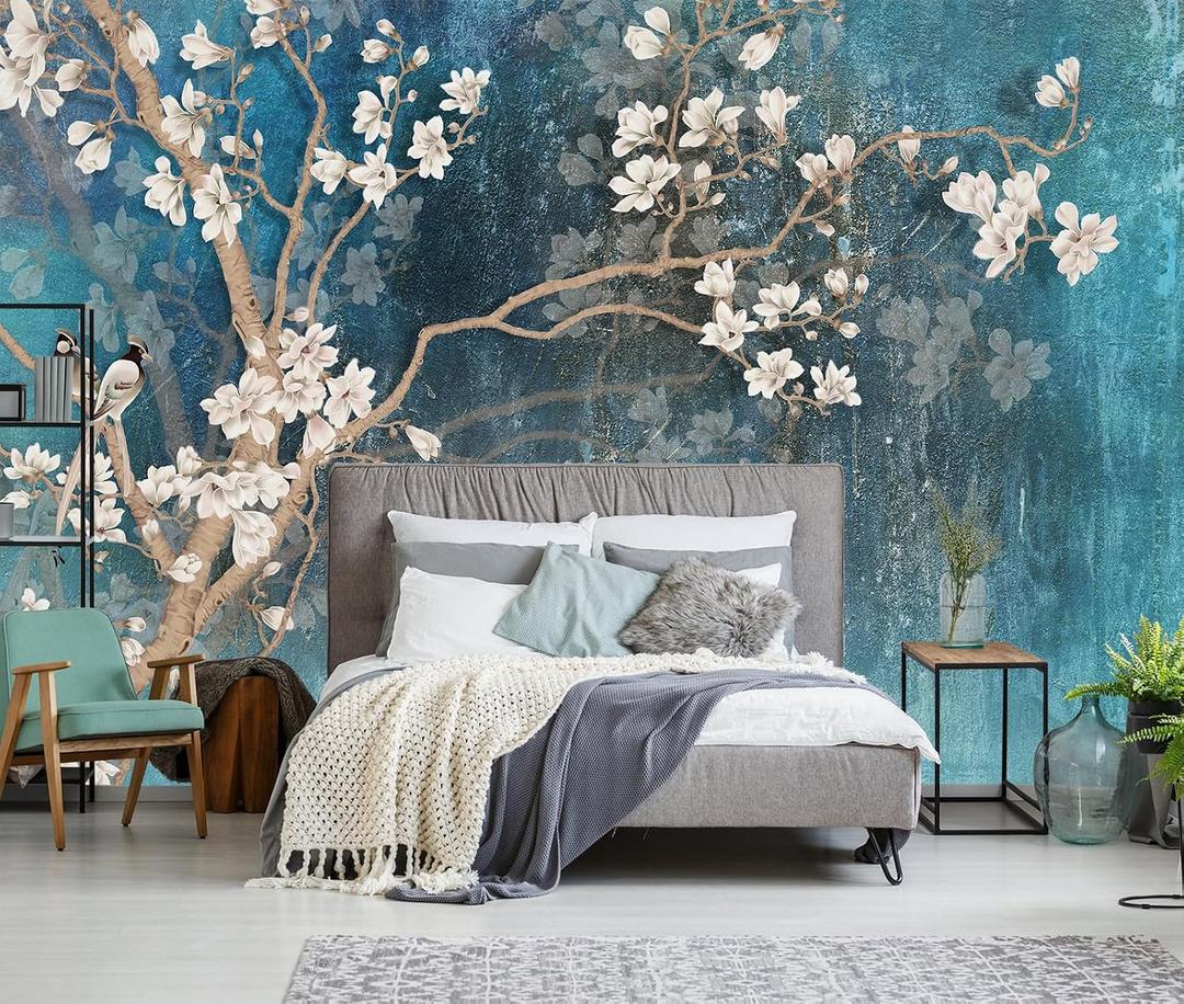 Vintage Flower Bird Wallpaper Magnolia Floral Wallpaper Mural Living Room BedroomNot Peel and Stick